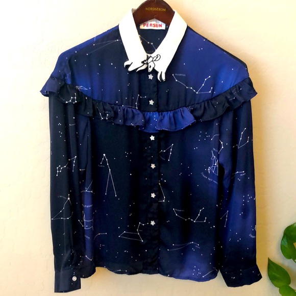 PERSUN Miss Patina unicorn Zodiac Sky silky shirt - Picture 1 of 9